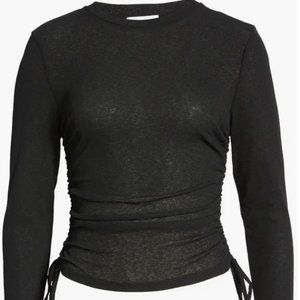 Topshop Side Ruched Mesh Top Black L